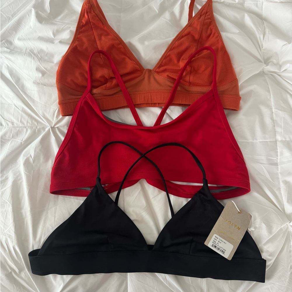 Jolyn Clothing Black, Red, and Orange Bra Set
